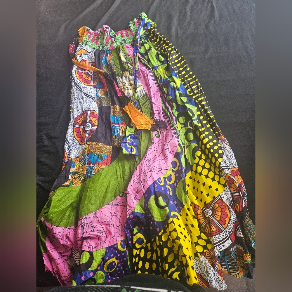 Women's colorful African print boho cotton maxi skirt free size - Picture 4 of 4
